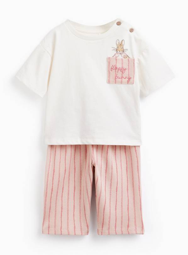 White & Pink Peter Rabbit Tee & Trousers Set Up to 3 mths